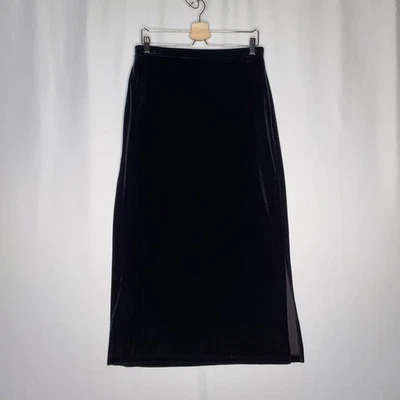 Saia Merona Velvet Maxi Reta Média Antiga Preta Elástica Pullon Fenda Grunge - Imagem 1 de 4