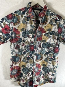 vissla Hawaiian button up shirt medium Slim Fit Colorful Floral Cotton Vtg - Picture 1 of 9