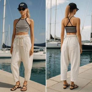 Gaby Ga Couture Linen Harem Pants OS Boho Drop Crotch Slouchy Coastal Japandi - Picture 1 of 13