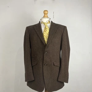 William Hunt Moon Tweed Blazer Jacket Men's 42R Dark Brown Herringbone Sporting - Picture 1 of 16