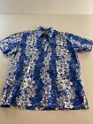Nui Nalu Vtg Made Hwaii Blue Floral Polo Camp Shirt Large L