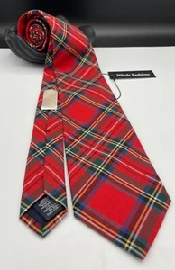 LANDS' END Men's Wool + Cotton Blend Tie ~ Red ~ Tartan ~ Hand Sewn USA! - Picture 1 of 6
