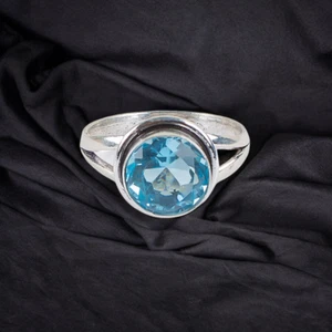 Blue Topaz Gemstone 925 Sterling Ring Handmade Jewelry Ring For Gift - Picture 1 of 3