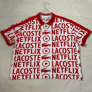 Lacoste Netflix Red & White Collared Polo Shirt All Logo Print Short Sleeves XXL - Picture 1 of 13