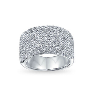 Wide Pave AAA CZ Anniversary Wedding Band Ring .925 Sterling Silver