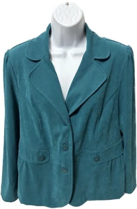 Women's Notations Large Teal Blazer Faux Suede - Picture 1 of 4