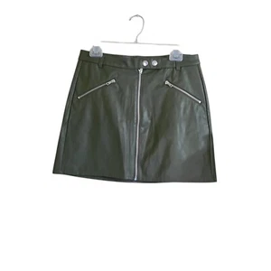 Wild Fable Olive Green Faux Leather Moto Mini Zipper Pocket Skirt Sexy Size 10 - Picture 1 of 8