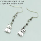 Silver Plated Cute Cat Kitten Charm Drop/Dangle Hook Earrings Women Girl Gift UK