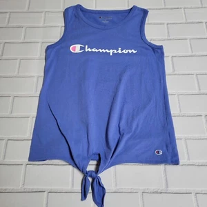 Champion Girl's Sleeveless Classic Script Tie-Front Tank Top Blue Size Large - Picture 1 of 6