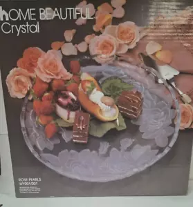 Hermoso plato de cristal/cristal redondo para el hogar 14" perlas de rosa - Imagen 1 de 3