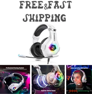 White Gaming Headset for PC, Ps4, Ps5, Xbox Headset with 7.1 Surround Sound - Picture 1 of 6