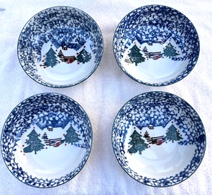 Set of 4 Tienshan Folk Craft Cabin in the Snow 6.5" Cereal Soup Bowls - Picture 1 of 6