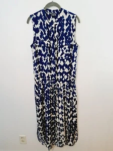 Vestido midi estilo blusa seda estampado geométrico azul Vince para mujer talla 6 - Imagen 1 de 6