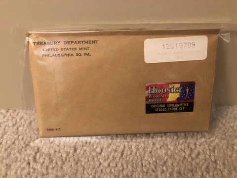 1958-P.C. Hoosier Proof Set Hoard, Original Government Sealed Proof Set Cover
