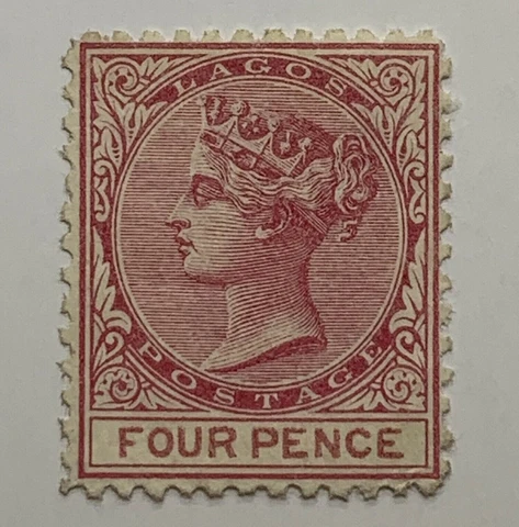 1874 LAGOS 4D STAMP #4, PERF 12.5, MINT HINGED NO GUM Cover