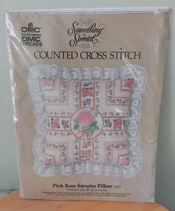 DMC Something Special Pink Rose Sampler Pillow Counted Cross Stitch Kit 50153 - Picture 1 of 3
