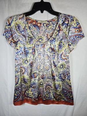 Etro Top Womens 44 Paisley Multicolor Silk Blend Tshirt Blouse Made In Italy - image 1 of 4
