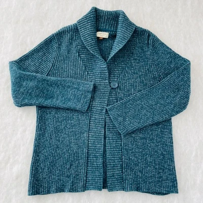 Sonoma жизни + стиль женщин бирюзовый синий ребристый вязаный шаль воротник кардиган размер 1 X - Изображение 1 из 4