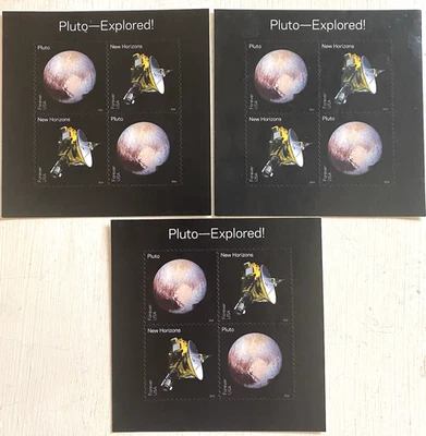 Lot of 3 Pluto-Explored Souvenir Sheet of 4 USPS Forever Stamps - Scott #5077-78 - Image 1 of 4