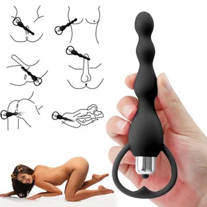 17CM Anal Beads Butt Plug Vibrator Prostate Massager Sex Toys for Men Women - Picture 1 of 11