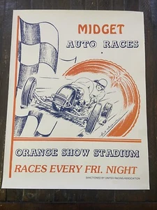 Midget Auto Racing Orange Show Stadium Auto Racing Poster 22x17 Inches Retro - Picture 1 of 5