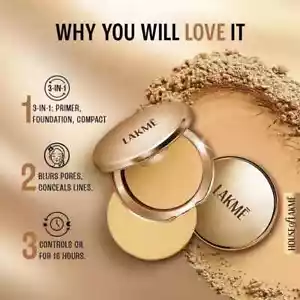 3x Lakme 9 to 5 Primer with Matte Powder Foundation Compact, Ivory Cream, 9g - Picture 1 of 5