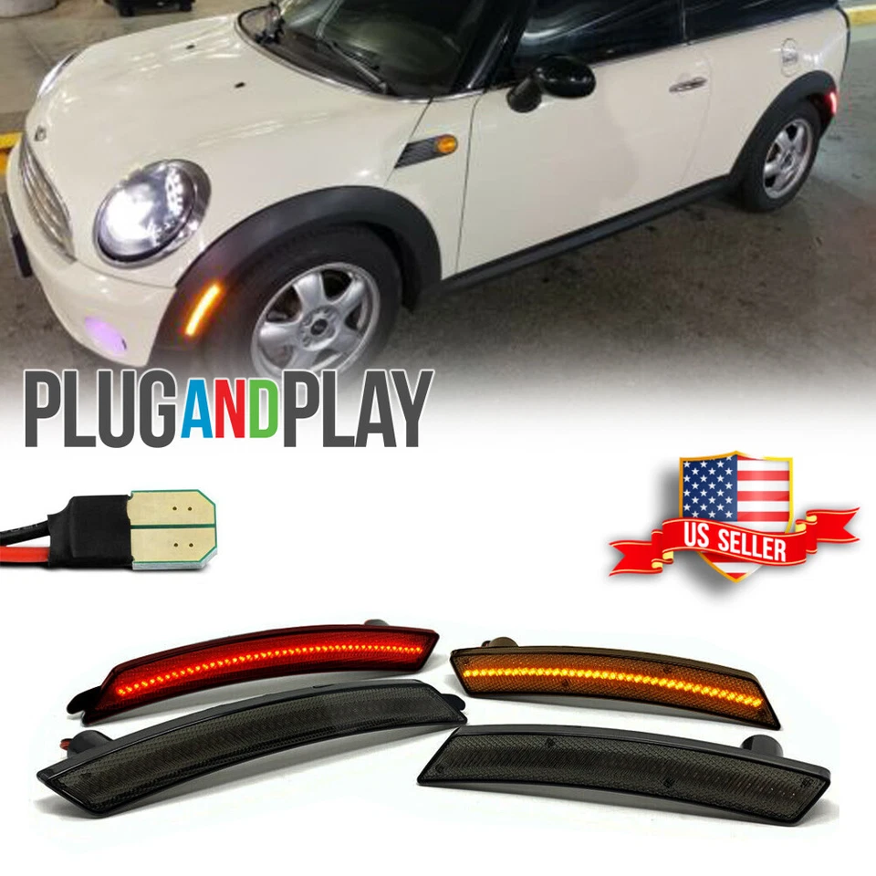 4PCS Smoked For MINI COOPER R55 R56 R57 R58 R60 R61 LED Side Marker Light Amber - Image 1 of 4