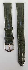 14MM DARK GREEN FAUX LEATHER BAND WITH SILVER TONE BUCKLE 