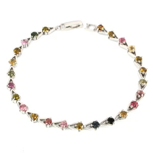 925 Sterling Silver Bracelet Round Tourmaline Natural Gemstone Jewelry - Picture 1 of 10