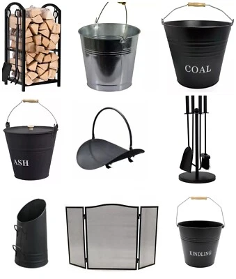 Camino Camino Secchio Carbone Legno Porta Tronchi Navetta Accensione Metallo Vintage