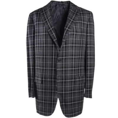 NWT $7495 KITON Gray-Black Plaid 100% Cashmere Sport Coat Slim 46 XL Extra Long - Image 1 of 4