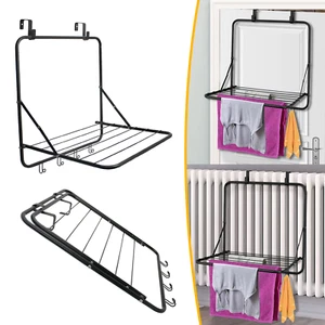 Over The Door Clothes Airer Folding Landry Dryer Towel Rail Rack Hanger Black - Picture 1 of 6
