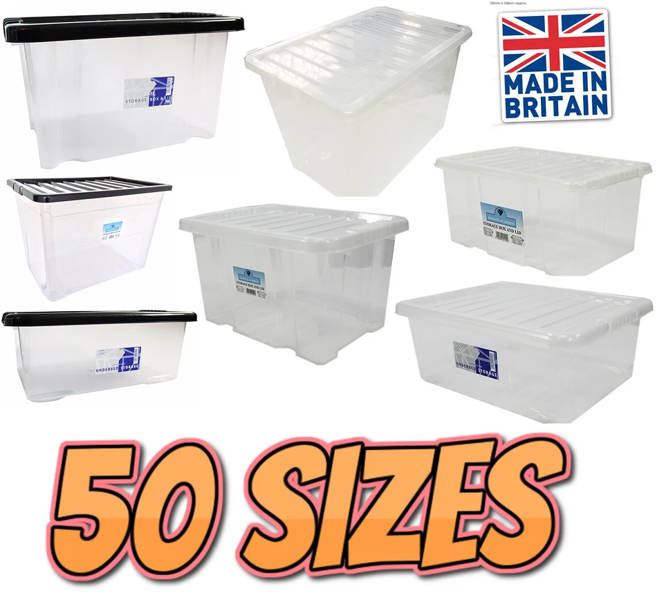 Quality Plastic Storage Boxes Clear Box With Lids Home Office Kitchen Stackable - Image 1 of 1