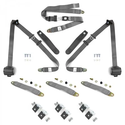 3pt Grey Retractable Seat Belts With Middle 2pt Lap Belt Kit For Bench Seat rod - Image 1 of 4