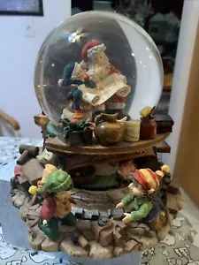 Santa Claus Checking His List w Elf Musical Large Revolving Snow Globe Very Rare - Picture 1 of 24