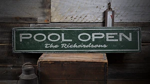 Pool Open, Custom Pool, Pool, Pool - Rustic Distressed Wood Sign - Picture 1 of 2
