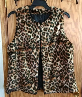 Talbots Womens Size L  Faux Fur Vest Sleeveless Cheetah Leopard Fuzzy Soft - Image 1 of 4