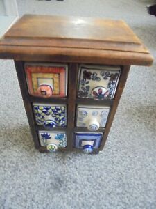  CHEST WITH 6 CERAMIC DRAWERS TRINKETS SPICES JEWELLERY 