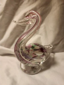 Bermuda Glass Blowing Studio Paperweight Pelican Swan Bird Purple Green White - Picture 1 of 9