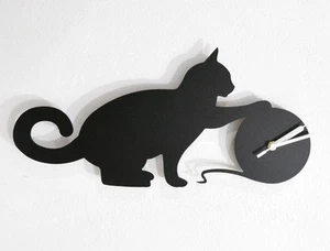 Cat Playing With a Ball of Yarn Silhouette - Wall Clock - Picture 1 of 5