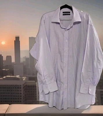 Saks Fifth Ave Classic Fit Pale Lavendar Check Dress Shirt 17.5 32-33 Cotton  - Image 1 of 4