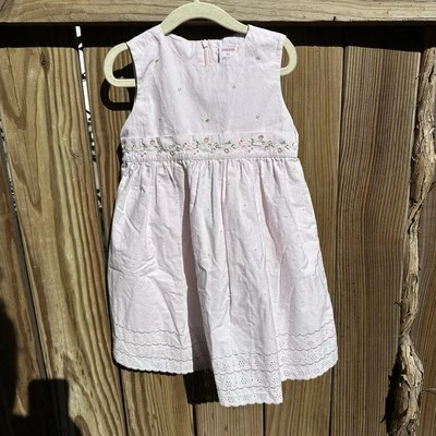 Vestido Vintage Gymboree Bebé Niña Talla 3T Rosa Bordado Flores Ojales Foto 1 de 4