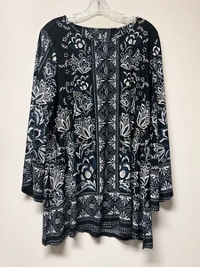 Roz And Ali Tunika Top Damen 14/16 schwarz 3/4 ausgestellt Schlitz Ärmel Boho Bluse - Bild 1 von 10