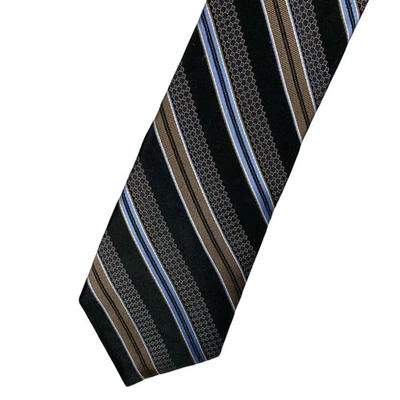 John W. Nordstrom Baroni Couture 100% Silk Neck Tie Black Blue Striped USA 3.5" - Image 1 of 4