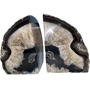 JIC Gem Black Agate Bookend(s) Bookends for Shelves to Hold Books geode bookends - Picture 1 of 8