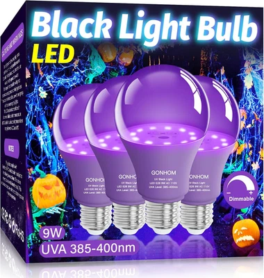 4 Pack A19 LED Black Light Bulbs,Dimmable 9W Blacklight Bulb(100W Equivalent), E - Image 1 of 4