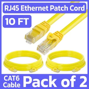 Paquete de 2 cables de conexión Ethernet Cat6 amarillos cable de red LAN Internet RJ45 de 10 pies - Imagen 1 de 7