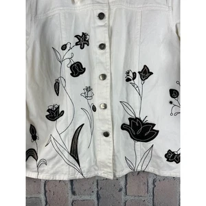 Vintage 90's The Quacker Factory Women Flower Oversized Denim Jacket Size L - Picture 1 of 7