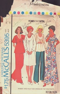 McCalls 5395-Size 16-Bust 38" Yoked Dress Top-Zipper-Long/Short Sleeve-Pants Zip - Picture 1 of 5