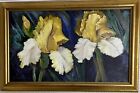 Oil Painting of Lemon Bearded Iris, Florals, 12x20,framed, Barbara Haviland